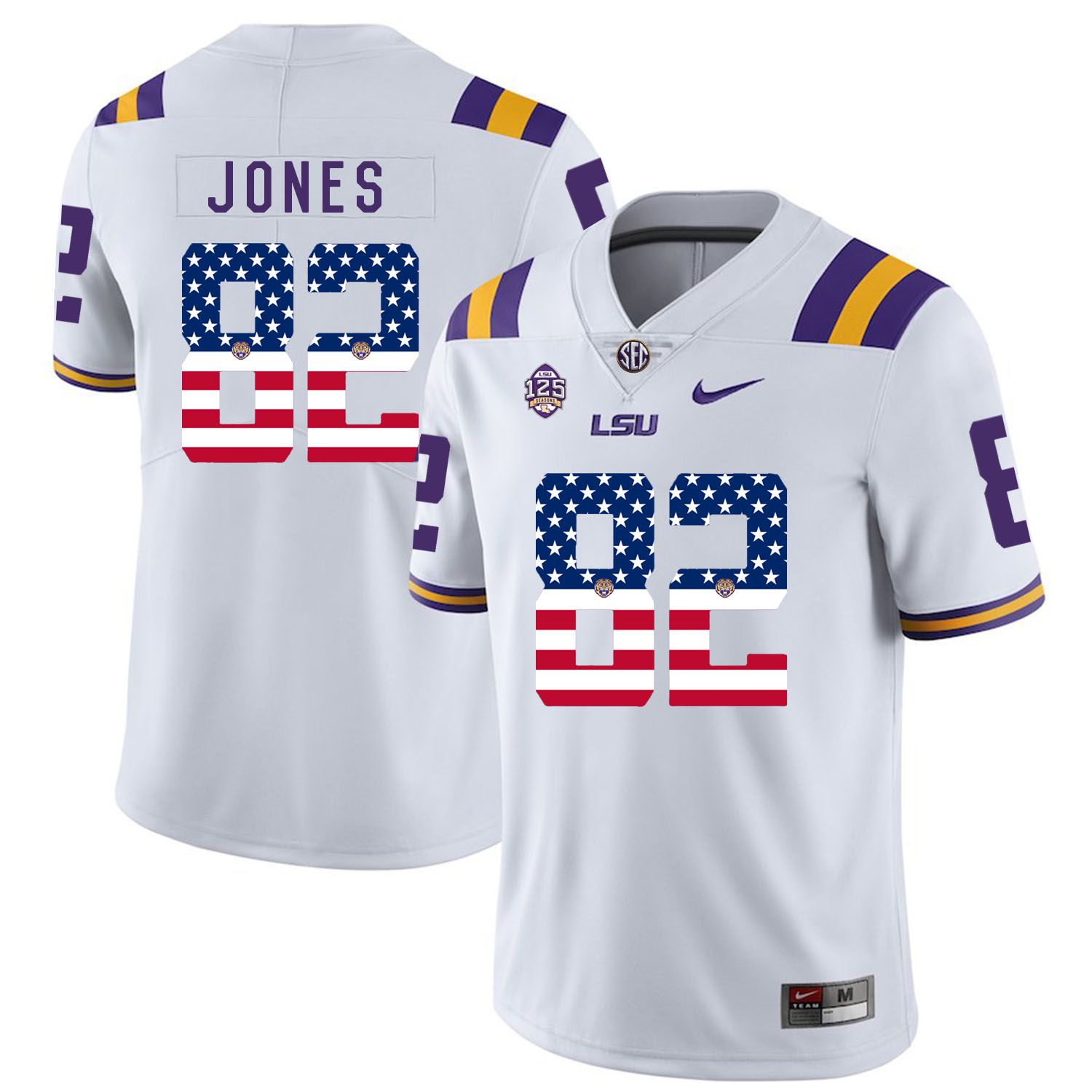 Men LSU Tigers #82 Jones White Flag Customized NCAA Jerseys->customized ncaa jersey->Custom Jersey